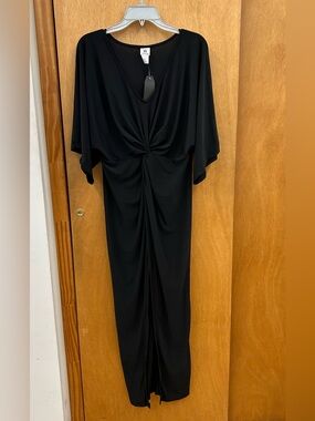 New Wrapper Black Knotted-Front Maxi Dress with Front Slit Size Large